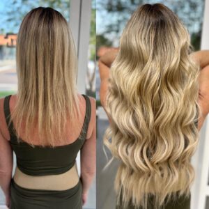 Genius Weft Extensions in Tampa Florida 2 rows hidden beaded row hand tied extensions monaco salon tampa