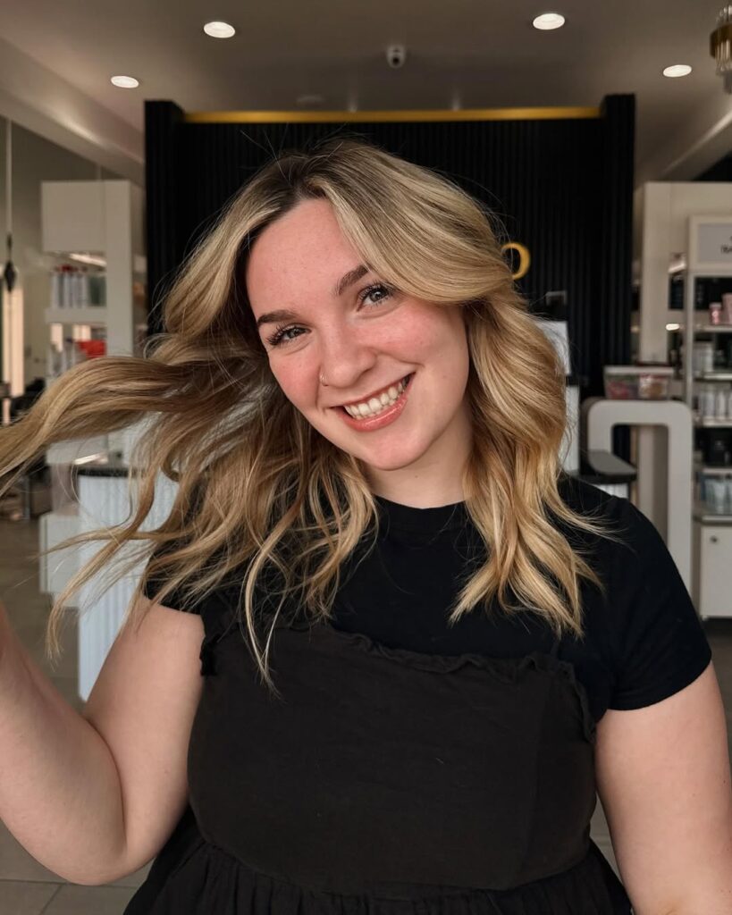 modern bob hairstyle with layers and balayage