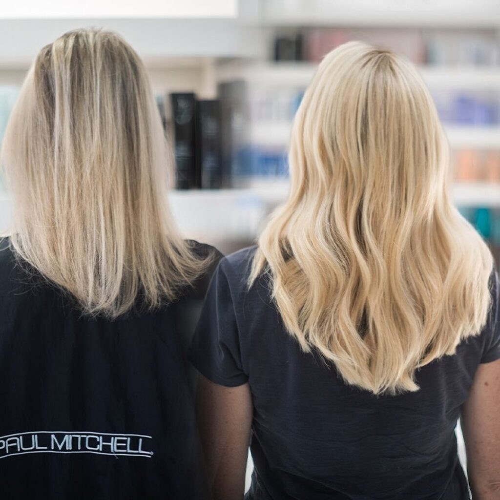before and after hair using a hair topper and extensions